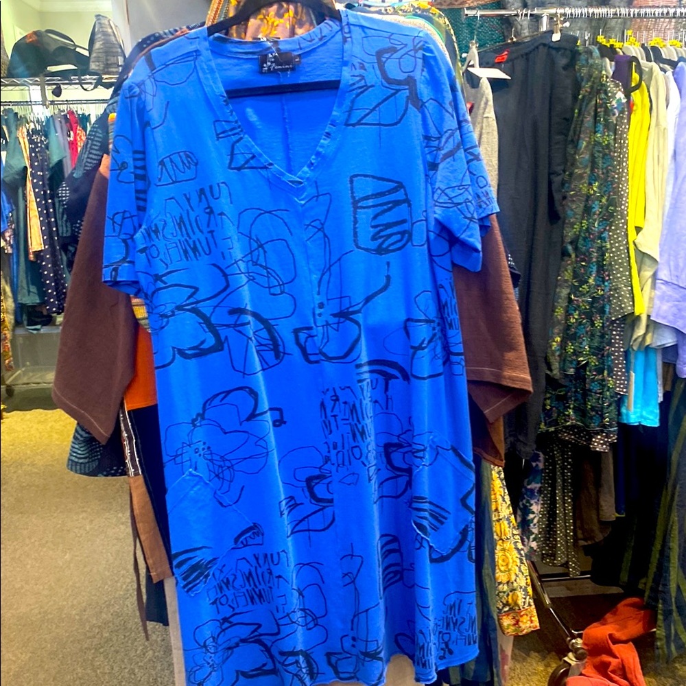 Fenini Blue Graphic V-Neck Dress🌺NWTs